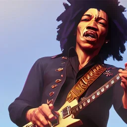 a realistic picture of Jimi Hendrix with dreadlocks