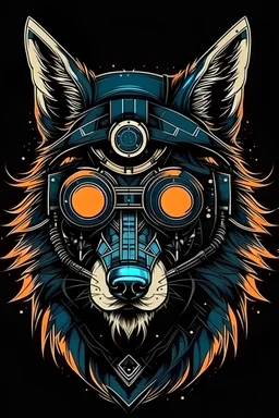 Norwegian viking wolf with sunglasses cyberpunk style