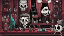 image in gothic stop-motion technique, gothic bar, drawing, cartoon, professional artist, animation, vibrant colors, HDR