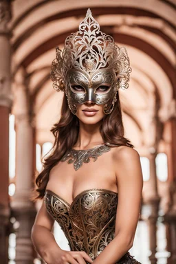 Photograph Beautiful woman wearing venice Metal Mask Carving Art,Fashion Style