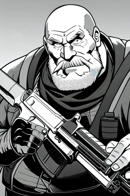 old man behind the aiming with a shotgun, greyscale