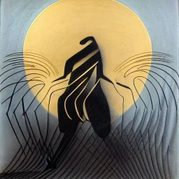 drawn in single line by Nicolai Blatter with hatch with parallel wavy lines metal engraving with african man dance procession in salvador dali style or picasso style