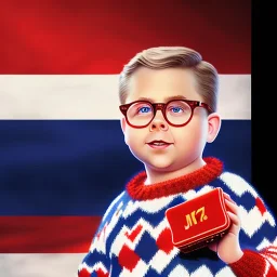 ralphie peter billingsley glasses, chubby boy in argyle sweater holding a bar of (red soap)