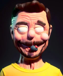 portrait, plasticine elon musk figure, Seth MacFarlane style, family guy figure, minimal, simple ways, smile, black dress, fabric cloth, photo studio, wide angle view, color background, highly detailed, unreal engine 5, ray tracing, RTX, ultra detail, volumetric lighting, 3d, high definition.