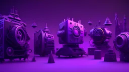 five different shaped giant magic generator machines side by side with lots of gadgets, purple tones, dreamy, psychedelic, 4k, sharp focus, volumetrics, trippy background