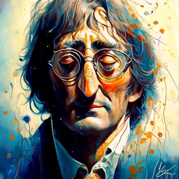 John lennon 3/4 portrait by Karol Bak and Vincent van Gogh and Ralph Steadman, paint drops, rough edges, trending on artstation, sharp focus, studio photo, intricate details, highly detailed, by greg rutkowski