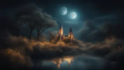 dream world, calm beauty, fantasy world, magic, night, darkness, splendor, uplifting, inspiring, therapeutic, moonlight, chiaroscuro, color, award-winning colour photograph, beautiful composition, Nikon 85mm