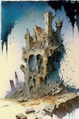 Destroyed City, medieval ruins, debris, stone, breched, brocken, Perspektiv from the sky, by Jean-Baptiste Monge, Ivan Bilibin, Albert Bierstadt, Reza Badrossama ink, pencil sketch, splash art, intricate details, fantasy, beautiful, oil on canvas, award winning, imperial colours, fantastic view, radient colours, very attractive, crisp quality