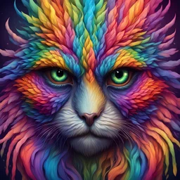 Rainbow colors with intense eyes in creature art style