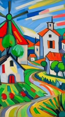 A white village with windmills painted by Alexej von Jawlensky