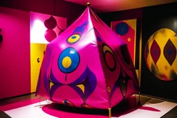 A magenta psychic tent with a crystal ball in it designed in Kuna Molas painted by Wassily Kandinsky