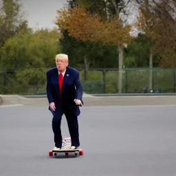 Portrait of Donald Trump riding a skateboard