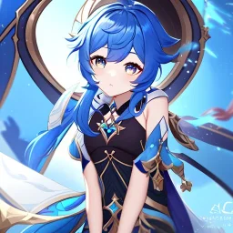 portrait of genshin from genshin ((genshin)) ((genshin ingame outfit)) wearing a short skirt, blue hair