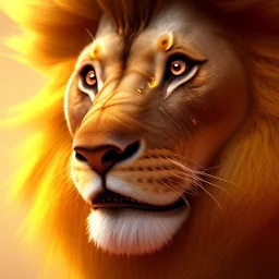 Portrait of cute lion, harry potter style,Fantasy art, yellow clothes, octane render