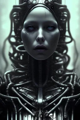 cry, evil, ugly, queen, hr giger, backround black, dark light, photo realistic, cyberpunk