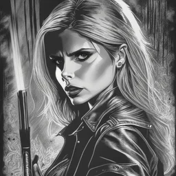 Buffy vampire slayer, in sincity style. Ink art. Sinthesis.