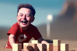 Elon musk as a Happy toddler playing with blocks