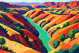 create a panoramic landscape of a southwestern river canyon in the fauvist art style of Andre Derain, highly detailed, 4k,