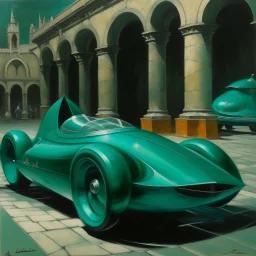 A blackish teal racecar theme park painted by Michelangelo di Lodovico Buonarroti Simoni