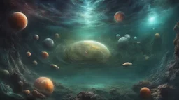 matrix universe, space, planets, god creations under water