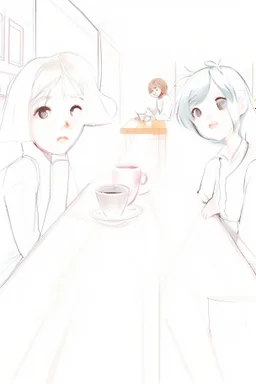 2 girl and 1 boy in cafe with color