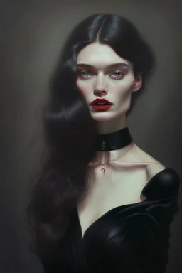 painting by marta bevacqua portrait of mistress arrogant beautiful woman in a black dress, nice body, nice lips,full body, straight hair 8k, high quality, highly detailed, whip in her hand