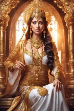 Beautiful Goddess Photo Portrait Fantasycore Artwork, fullbody,wearing traditional golden silver ornaments dress ,Intricate Photography, A Masterpiece