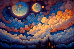 painting of cloud with filigree moon, very cloudy sky, in the style of emily balivet, precise, detailed architecture paintings, colorful dreams, james c. christensen, spectacular backdrops, psychedelic color schemes, rui palha painting of cloud with moon sky, in the style of emily balivet, precise, detailed architecture paintings, colorful dreams, james c. christensen, spectacular backdrops, psychedelic color schemes, rui palha" Modifiers: elegant extremely detailed intricate very attractive bea