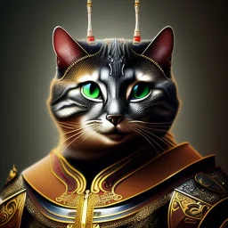 Character design, anthropomorphic cat dressed as a Shaolin, dark, evil, furious, epic, intricate details, finely detailed armor, silver, golden