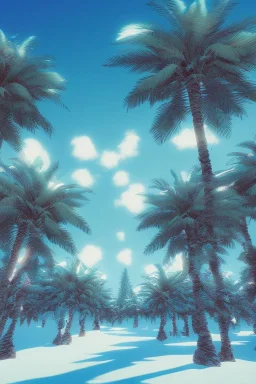 1980's vaporwave aesthetic palm trees in Christmas winter