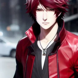 Detailed anime boy, crimson red hair, long classic taper hairstyle, dante dmc5 hairstyle, wolf ears protruding out, white trench coat, intricate details, full body portrait, keep head in frame, slight smile, black Japanese motif, concept art, highly detailed, digital painting, concept art, sharp focus, illustration, art by Yoji Shinkawa, WLOP and greg rutkowski and alphonse mucha and artgerm and yanjun Chen and Junji ito and Makoto Shinkai, HDR, octane render, highly detailed