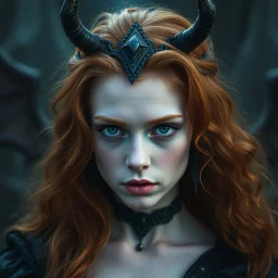 a beautiful fantasy woman, young, ginger hair, insane, dark fantasy art