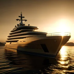 Yacht de 120 mètres avec un gros soleil