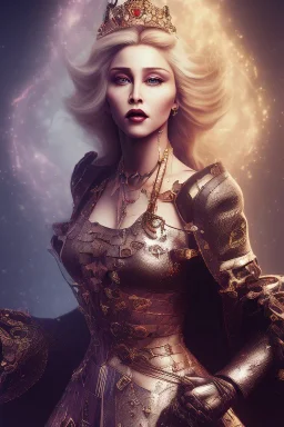 Madonna as an evil queen in leather, volumetric lighting, particles,highly detailed,cinamatic, deep colours,