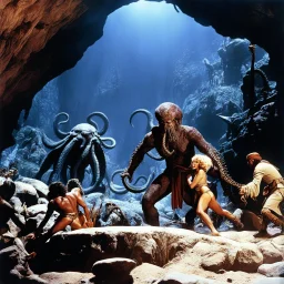 [colour high res photo: Jason and the Argonauts (1963) the octopus fight] In the aftermath of the savage battle in the alien cave, Surpanakha emerged as a force to be reckoned with. Her vengeance, fueled by a primal fury that knew no bounds, had left a trail of devastation in its wake. The giant velvet alien tendrils that once sought to ensnare her now lay shattered and defeated, no match for her relentless determination.