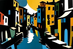 An Italian city river in black oil shadows painted by Stuart Davis