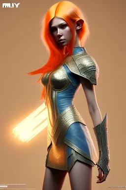 painting of a tall elven young woman with short light orange hair and freckles on the cheak bones and tall body of a topmodel light clothes, full body shot, ultra realistic, concept art, intricate details, eerie, highly detailed, photorealistic, octane render, 8 k, unreal engine. art by artgerm and greg rutkowski and charlie bowater and magali villeneuve and alphonse mucha