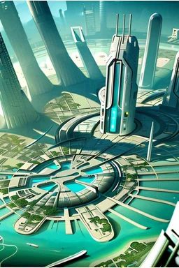 high detail map of futuristic tropical dystopian city