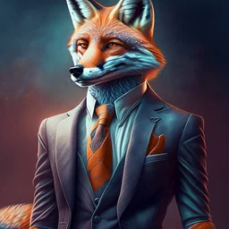 Illustrative sketch of a image of an humanoid fox, suit and tie, arte lineal ultra quality, 8k