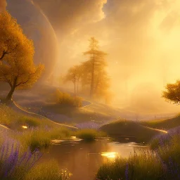 beautiful golden transparent landscape very etheric and cosmic, delicate colors, ultra sharp focus, 8k, unreal engine 5, extremely sharp detail, light effect, soft light atmosphere, smooth, full of details