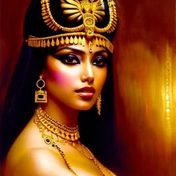 Drawing of beautiful face,busty 'cleopatra',sweet stare,throne,hieroglyphics,balanciaga fashion clothe painting by gaston bussiere, greg rutkowski, yoji shinkawa, yoshitaka amano, tsutomu nihei, donato giancola, tim hildebrandt, oil on canvas, cinematic composition, extreme detail,fit full head inside picture,16k