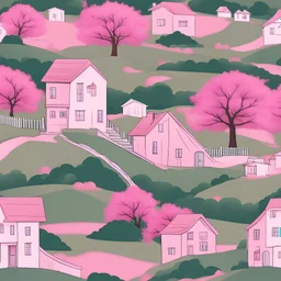 a house on a hill with a pink lush tree