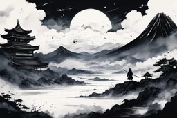 Nine mouths. Nine deaths. One decision. The battlefield is silent, but the sky screams. This piece plays with the contrast between traditional Japanese ink technique and dark fantasy storytelling — emphasizing isolation, courage, and the inevitability of conflict.