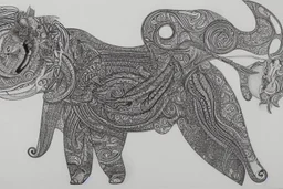 line drawing, of a beautiful surrealistic image of both animals together, create an orca and a flying elephant ;made exclusively of music symbols, background is horizontal parallel lines like staffs and piano keys at bottom, symbols are discernible, overall exquisitely detailed, elegant, extremely intricate, high definition, dope, innovative, line art, contemporary art, fractal pencil drawing,