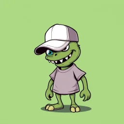 cartoon monster wearing a ballcap and T-shirt on solid color background