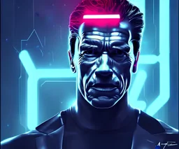 symmetry!! portrait of Arnold Schwarzenegger, sci-fi, cyberpunk, blade runner, glowing lights, tech, biotech, techwear!! intricate, elegant, highly detailed, digital painting, artstation, concept art, smooth, sharp focus, blur, short focal length, illustration, art by artgerm