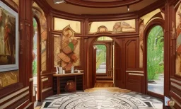 masterpiece ((DE STIJL)) styled ENTRANCE HALL, octane, exterior, intricate detals, high quality, unreal engine