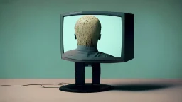 man no head, with monitor as head,