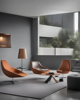 design a futuristic chair, show it from 3 sides in the living room