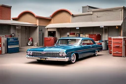 Fotorealistisch 1962er Chevrolet Impala umgeben von Mietgaragen